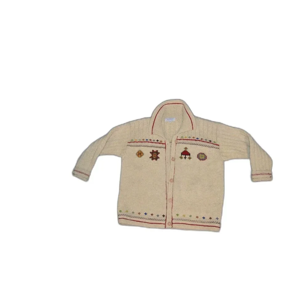 Indigenous Designs Vintage Wool Cardigan Womens Medium Embroidered Hand Knit